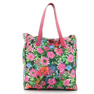 Prada Open Tote Printed Tessuto Large: Prada Open Tote Printed Tessuto Large Exterior Color: Print, Multicolor Interior Color: Green Exterior Material: Nylon Interior Material: Nylon Hardware Color: Silver Accessories: