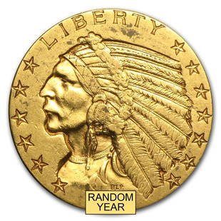 $5 Indian Gold Half Eagle XF (Random Year): $5 Indian Gold Half Eagle XF (Random Year) Product ID: RBG7229 Year: Random Grade: Extra Fine Grade Service: None Denomination: $5.00 Mint Mark: Varies Metal Content: 0.2419 troy