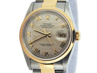 Mens Rolex Two-Tone 18K/SS Datejust Ivory Roman 16203: Mens Rolex Two-Tone 18K/SS Datejust Ivory Roman 16203 SKU: RBJT536754AMT-07811 Brand: Rolex Condition: Pre-Owned Note: All Sales are final. Need more pics? Please do not hesitate to ask