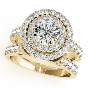 Natural 3 CTW Diamond Engagement Ring SET 14K Yellow Gold