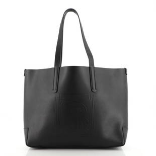 Burberry TB Shopping Tote Leather Large: Burberry TB Shopping Tote Leather Large Exterior Color: Black Interior Color: Brown Exterior Material: Leather Interior Material: Canvas Coated Hardware Color: Gold Accessories: No