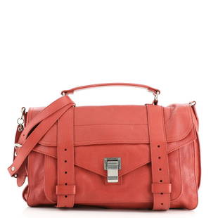 Proenza Schouler PS1 Satchel Leather Medium: Proenza Schouler PS1 Satchel Leather Medium Exterior Color: Red Interior Color: Blue Exterior Material: Leather Interior Material: Fabric Hardware Color: Silver Accessories: Dust