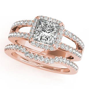 Natural 1.55 CTW Diamond Engagement Ring SET 18K Rose Gold: Natural 1.55 CTW Diamond Engagement Ring SET 18K Rose Gold Category: Halo Engagement Rings Style: Halo Audience: For Women Ring Resizable: Yes Metal Type: 18K Rose Gold Metal