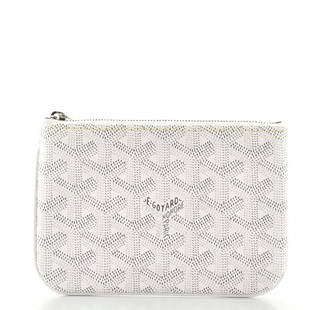 Goyard Senat Zip Pouch Coated Canvas Mini: Goyard Senat Zip Pouch Coated Canvas Mini Exterior Color: White Interior Color: Yellow Exterior Material: Canvas Coated Interior Material: Fabric Hardware Color: Silver Accessories:
