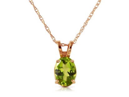 0.85 CTW 14K Solid Rose Gold Solitaire Peridot Necklace: 0.85 CTW 14K Solid Rose Gold Solitaire Peridot Necklace SKU: RBJ1532-R Brand Condition: Never Worn Metal: Rose Gold Note: All Sales are final. Need more pics? Please do not hesitate to