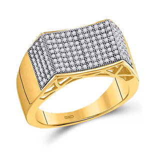10kt Yellow Gold Mens Round Pave-set Diamond Concave Rectangle Cluster Ring 1/2 Cttw: 10kt Yellow Gold Mens Round Pave-set Diamond Concave Rectangle Cluster Ring 1/2 Cttw Metal Type10kt Yellow Gold Item Number57744 StyleClustersRing SizeRing size selectableCarats Total