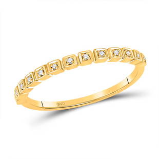 10kt Yellow Gold Womens Round Diamond Stackable Band Ring 1/20 Cttw: 10kt Yellow Gold Womens Round Diamond Stackable Band Ring 1/20 Cttw Metal Type10kt Yellow Gold Item NumberGDI852532 StyleStackableRing SizeRing size selectableCarats Total Weight *1/20