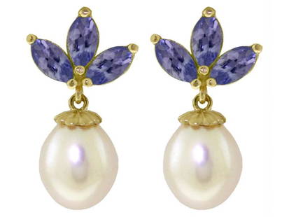 9.5 CTW 14K Solid Gold Dangling Earrings Cultured Pearl Tanzanite: 9.5 CTW 14K Solid Gold Dangling Earrings Cultured Pearl Tanzanite SKU: RBJ2737-Y Brand Condition: Never Worn Metal: Yellow Gold Size and Fit: 0.24in (6.1mm) 0.83in (21.1mm) Note:
