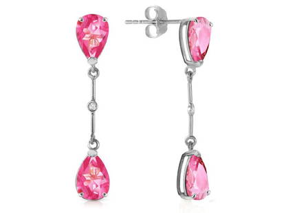 7.01 CTW 14K Solid White Gold Diamond Pink Topaz Dangling Earrings: 7.01 CTW 14K Solid White Gold Diamond Pink Topaz Dangling Earrings SKU: RBJ1718-W Brand Condition: Never Worn Metal: White Gold Size and Fit: 0.42in (10.7mm) 0.93in (23.6mm) Note: