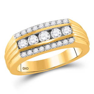 14kt Yellow Gold Mens Round Diamond Wedding Machine-Set Band Ring 1 Cttw: 14kt Yellow Gold Mens Round Diamond Wedding Machine-Set Band Ring 1 Cttw Metal Type14kt Yellow Gold Item NumberGDI884692 StyleBandsRing Size10Carats Total Weight *1 Ct.t.w.Primary Gem