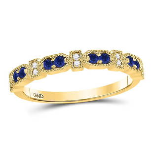 10kt Yellow Gold Womens Round Blue Sapphire Diamond Stackable Band Ring 1/4 Cttw: 10kt Yellow Gold Womens Round Blue Sapphire Diamond Stackable Band Ring 1/4 Cttw Metal Type10kt Yellow Gold Item NumberGDI872155 StyleStackableRing SizeRing size selectableCarats Total