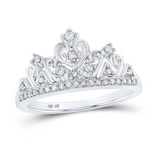 10k White Gold Round Diamond Womens Womens Crown Tiara Cocktail Band 1/5 Cttw: 10k White Gold Round Diamond Womens Womens Crown Tiara Cocktail Band 1/5 Cttw Metal Type10kt White Gold Item Number100887 StyleFashionRing SizeRing size selectableCarats Total Weight