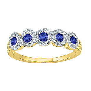 10kt Yellow Gold Womens Round Lab-Created Blue Sapphire Band Ring 1/2 Cttw: 10kt Yellow Gold Womens Round Lab-Created Blue Sapphire Band Ring 1/2 Cttw Metal Type10kt Yellow Gold Item Number109653 StyleBandsRing SizeRing size selectableCarats Total Weight *1/2