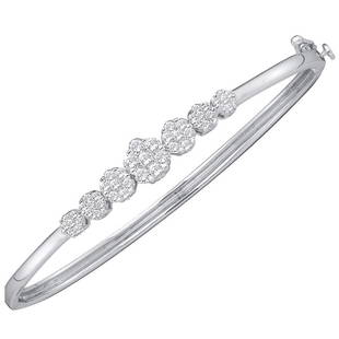 14kt White Gold Womens Round Diamond Flower Cluster Bangle Bracelet 1 Cttw: 14kt White Gold Womens Round Diamond Flower Cluster Bangle Bracelet 1 Cttw Metal Type14kt White Gold Item Number34331 StyleBanglesCarats Total Weight *1 Ct.t.w.Primary Gem