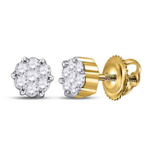 14kt Yellow Gold Womens Round Diamond Flower Cluster Earrings 1/3 Cttw: 14kt Yellow Gold Womens Round Diamond Flower Cluster Earrings 1/3 Cttw Metal Type14kt Yellow Gold Item Number73637 StyleClustersCarats Total Weight *1/3 Ct.t.w.Primary Gem