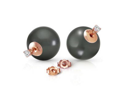 14K Solid Rose Gold Stud 0.40 CTW Natural Diamonds Earrings With Black Shell Cultured Pearls: 14K Solid Rose Gold Stud 0.40 CTW Natural Diamonds Earrings With Black Shell Cultured Pearls SKU: RBJ5670-R Brand: Fine Jewelry Condition: Never Worn Metal: Rose Gold Note: All Sales