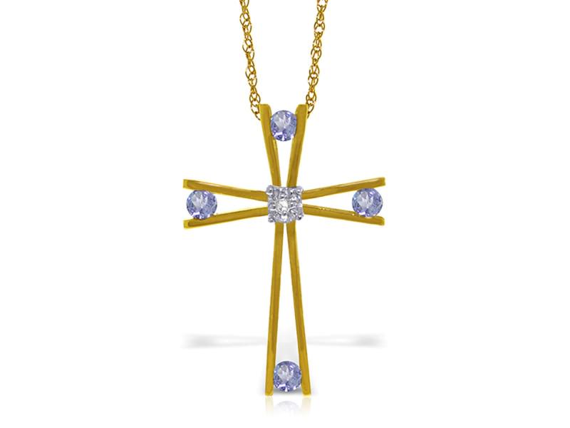 14K Solid Gold Cross Necklace WithNatural Diamond & Tanzanites: 14K Solid Gold Cross Necklace WithNatural Diamond & Tanzanites SKU: RBJ5227-Y Brand: Fine Jewelry Condition: Never Worn Metal: Yellow Gold Size and Fit: 1.08in (27.43mm) 0.90in (22.86mm) Note: All