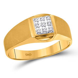 10kt Yellow Gold Mens Round Diamond Brushed Cluster Ring .03 Cttw: 10kt Yellow Gold Mens Round Diamond Brushed Cluster Ring .03 Cttw Metal Type10kt Yellow Gold Item NumberGDI59119 StyleClustersRing SizeRing size selectableCarats Total Weight *.03