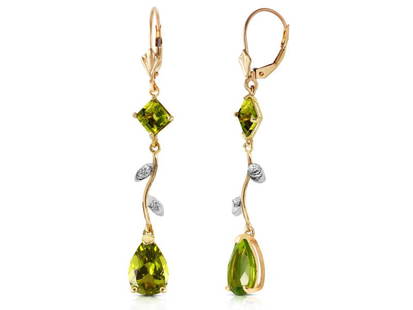 3.97 CTW 14K Solid Gold Romance Peridot Earrings: 3.97 CTW 14K Solid Gold Romance Peridot Earrings SKU: RBJ1375-Y Brand Condition: Never Worn Metal: Yellow Gold Size and Fit: 0.52in (13.2mm) 2.31in (58.7mm) Note: All Sales are