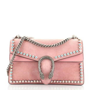 Gucci Dionysus Bag Crystal Embellished Suede Small: Gucci Dionysus Bag Crystal Embellished Suede Small Exterior Color: Pink Interior Color: Pink Exterior Material: Suede, Crystal Interior Material: Leather Hardware Color: Aged Silver 