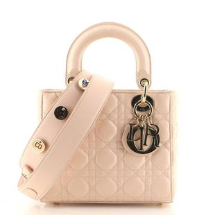 Christian Dior My Lady Dior Bag Cannage Quilt Lambskin: Christian Dior My Lady Dior Bag Cannage Quilt Lambskin Exterior Color: Pink Interior Color: Black Exterior Material: Leather Interior Material: Fabric Hardware Color: Gold Tone 