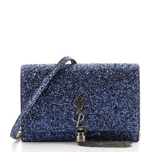 Saint Laurent Classic Monogram Tassel Chain Wallet Glitter: Saint Laurent Classic Monogram Tassel Chain Wallet Glitter Exterior Color: Blue Interior Color: Black Exterior Material: Leather, Glitter Interior Material: Leather Hardware Color: Gun