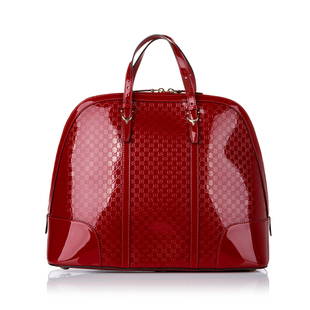 Gucci Microguccissima Nice Patent Leather Satchel: Gucci Microguccissima Nice Patent Leather Satchel Condition Quality: Fair Color: Red Height: 12.75 in. Length: 15 in. Material: Patent Leather Width: 7.25 in. Item Condition: Pre
