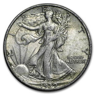 1939-S Walking Liberty Half Dollar AU: 1939-S Walking Liberty Half Dollar AU Product ID: RBG41092 Year: 1939 Grade: Almost Unc Grade Service: None Denomination: $0.50 Mint Mark: S - San Francisco Metal Content: 0.3575