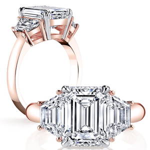 Natural 2.62 CTW 3-Stone Emerald Cut & Trapezoids Diamond Ring 18KT Rose Gold