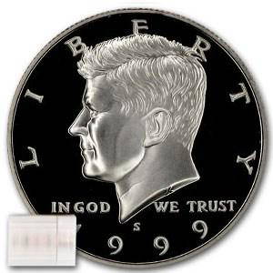 1999-S Silver Kennedy Half Dollar 20-Coin Roll Proof: 1999-S Silver Kennedy Half Dollar 20-Coin Roll Proof Product ID: 38443 Year: 1999 Grade: Proof Grade Service: None Denomination: 50 Cents Mint Mark: S - San Francisco Metal Content: 7.15 troy