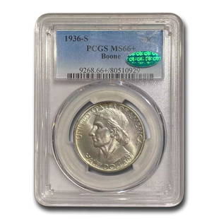1936-S Daniel Boone Bicentennial Half Dollar MS-66+ PCGS CAC: 1936-S Daniel Boone Bicentennial Half Dollar MS-66+ PCGS CAC Product ID: 250480 Year: 1936 Grade Service: PCGS Denomination: $0.50 Metal Content: 0.3617 troy oz Purity: .900 Diameter: 30.6 mm