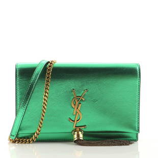 Saint Laurent Classic Monogram Tassel Chain Wallet Leather: Saint Laurent Classic Monogram Tassel Chain Wallet Leather Exterior Color: Green Interior Color: Black Exterior Material: Leather Interior Material: Leather, Suede Hardware Color: Aged