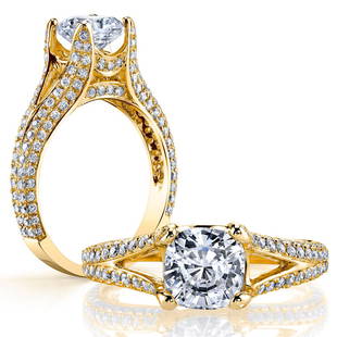 Natural 3.52 CTW Cushion Cut Split Shank Diamond Engagement Ring 14KT Yellow Gold: Natural 3.52 CTW Cushion Cut Split Shank Diamond Engagement Ring 14KT Yellow Gold Manufacturer's Suggested Retail Price: $ 64000.00 Center Stone Type: Diamond Center Stone QTY: 1 Center Stone CTW: