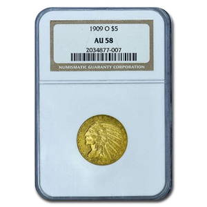 1909-O $5 Indian Gold Half Eagle AU-58 NGC