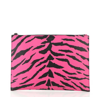 Saint Laurent Zip Pouch Printed Leather Medium: Saint Laurent Zip Pouch Printed Leather Medium Exterior Color: Pink, Print Interior Color: Black Exterior Material: Leather Interior Material: Fabric Hardware Color: Aged Silver 