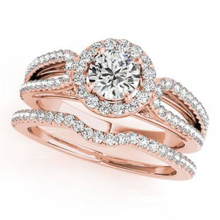 Natural 1.63 CTW Diamond Engagement Ring SET 18K Rose Gold: Natural 1.63 CTW Diamond Engagement Ring SET 18K Rose Gold Category: White Gold Engagement Rings Style: Split Shank Halo Audience: For Women Ring Resizable: Yes Metal Type: 18K Rose