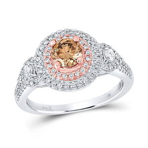 14kt Two-tone Gold Round Brown Diamond Solitaire Bridal Wedding Engagement Ring 1 Cttw