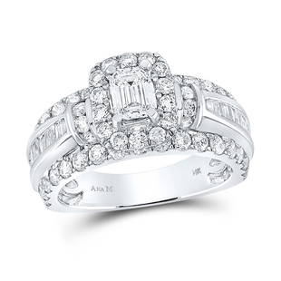 14kt White Gold Emerald Diamond Halo Bridal Wedding Ring Band Set 2-1/2 Cttw: 14kt White Gold Emerald Diamond Halo Bridal Wedding Ring Band Set 2-1/2 Cttw Metal Type14kt White Gold Item Number113078 StyleHaloRing SizeRing size selectableCarats Total Weight *2 &