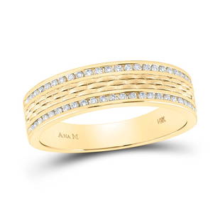 14kt Yellow Gold Mens Round Diamond Wedding Brick Inlay Band Ring 1/3 Cttw: 14kt Yellow Gold Mens Round Diamond Wedding Brick Inlay Band Ring 1/3 Cttw Metal Type14kt Yellow Gold Item NumberGDI859578 StyleBandsRing Size10Carats Total Weight *1/3 Ct.t.w.Primary