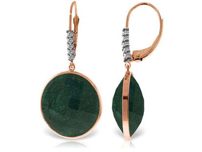 14K Solid Rose Gold Diamonds Leverback Earrings With Round Emerald Color Corundum: 14K Solid Rose Gold Diamonds Leverback Earrings With Round Emerald Color Corundum SKU: RBJ5296-R Brand: Fine Jewelry Condition: Never Worn Metal: Rose Gold Size and Fit: 1.08in (27.43mm) 0.90in