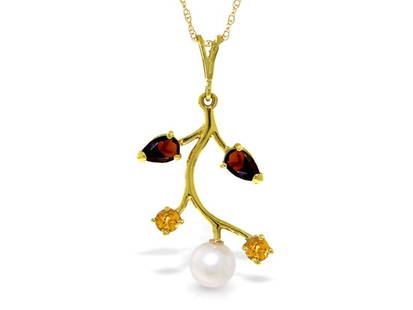 2.7 CTW 14K Solid Gold Necklace Garnet, Citrine Cultured Pearl: 2.7 CTW 14K Solid Gold Necklace Garnet, Citrine Cultured Pearl SKU: RBJ3101-Y Brand: Fine Jewelry Condition: Never Worn Metal: Yellow Gold Size and Fit: 0.32in (8.1mm) 1.2in (30.5mm) This