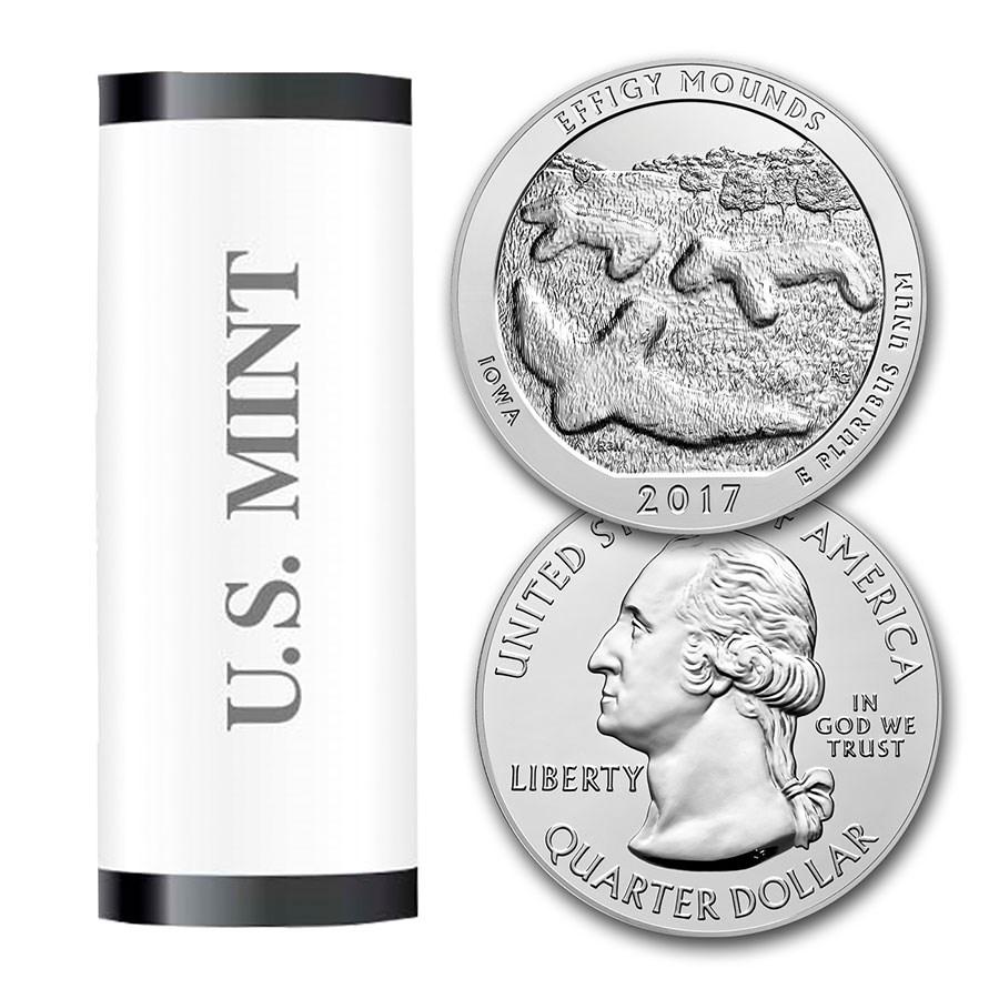 2017-P ATB Quarter Effigy Mounds 40-Coin Roll BU (Mint Wrapped): 2017-P ATB Quarter Effigy Mounds 40-Coin Roll BU (Mint Wrapped) SKU: RBJ204723 Year: 2017 Grade: Brilliant Unc Grade Service: None Denomination: 25 Cents Mint Mark: P - Philadelphia Metal
