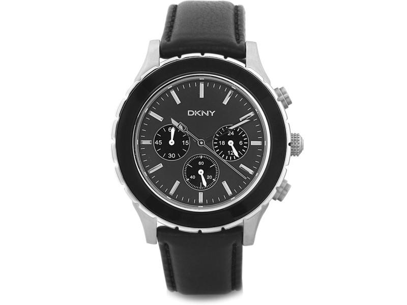DKNY Mens Chronograph: DKNY Mens Chronograph SKU: RBJNY1515-39B2A Brand: DKNY Condition: Never Worn Stainless steel case, Leather strap, Black dial, Quartz movement, Scratchresistant mineral, Water resistant up to 5 ATM - 5