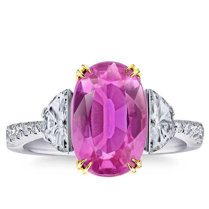 Natural 6.64 CT Pink Sapphire & Diamond Ring 18K White Gold (#6458 ...