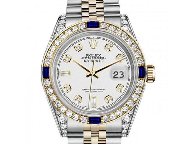 Ladies Rolex 26mm Datejust Two Tone Jubilee White Color Dial 8+2 Diamond Accent RRT Bezel + Lugs +: Ladies Rolex 26mm Datejust Two Tone Jubilee White Color Dial 8+2 Diamond Accent RRT Bezel + Lugs + Sapphire SKU: RBJ36140-E21A8 Brand: Rolex Condition: Pre-Owned Note: All Sales are final. Need more p