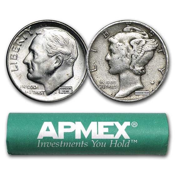 90% Silver Coins - $5 Face Value Roll - Dimes: 90% Silver Coins - $5 Face Value Roll - Dimes SKU: RBJ213198 Year: Random Grade: Average Circulated Grade Service: None Denomination: $10.00 Mint Mark: Varies Metal Content: 3.575 troy oz