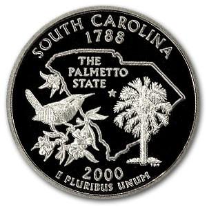 2000-S South Carolina State Quarter Gem Proof: 2000-S South Carolina State Quarter Gem Proof SKU: RBJ47065 Year: 2000 Grade: Gem Proof Grade Service: None Denomination: 25 Cents Mint Mark: S - San Francisco Metal Content: 0 troy oz