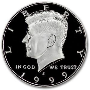 1999-S Silver Kennedy Half Dollar Gem Proof: 1999-S Silver Kennedy Half Dollar Gem Proof SKU: RBJ6131 Year: 1999 Grade: Proof Grade Service: None Denomination: 50 Cents Mint Mark: S - San Francisco Metal Content: 0.3575 troy oz