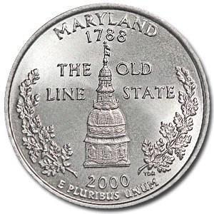 2000-P Maryland State Quarter BU: 2000-P Maryland State Quarter BU SKU: RBJ5236 Year: 2000 Grade: Brilliant Unc Grade Service: None Denomination: 25 Cents Mint Mark: P - Philadelphia Metal Content: 0 troy oz Puri