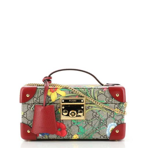 Gucci Padlock Top Handle Jewelry Case Flora Gg Coated Canvas